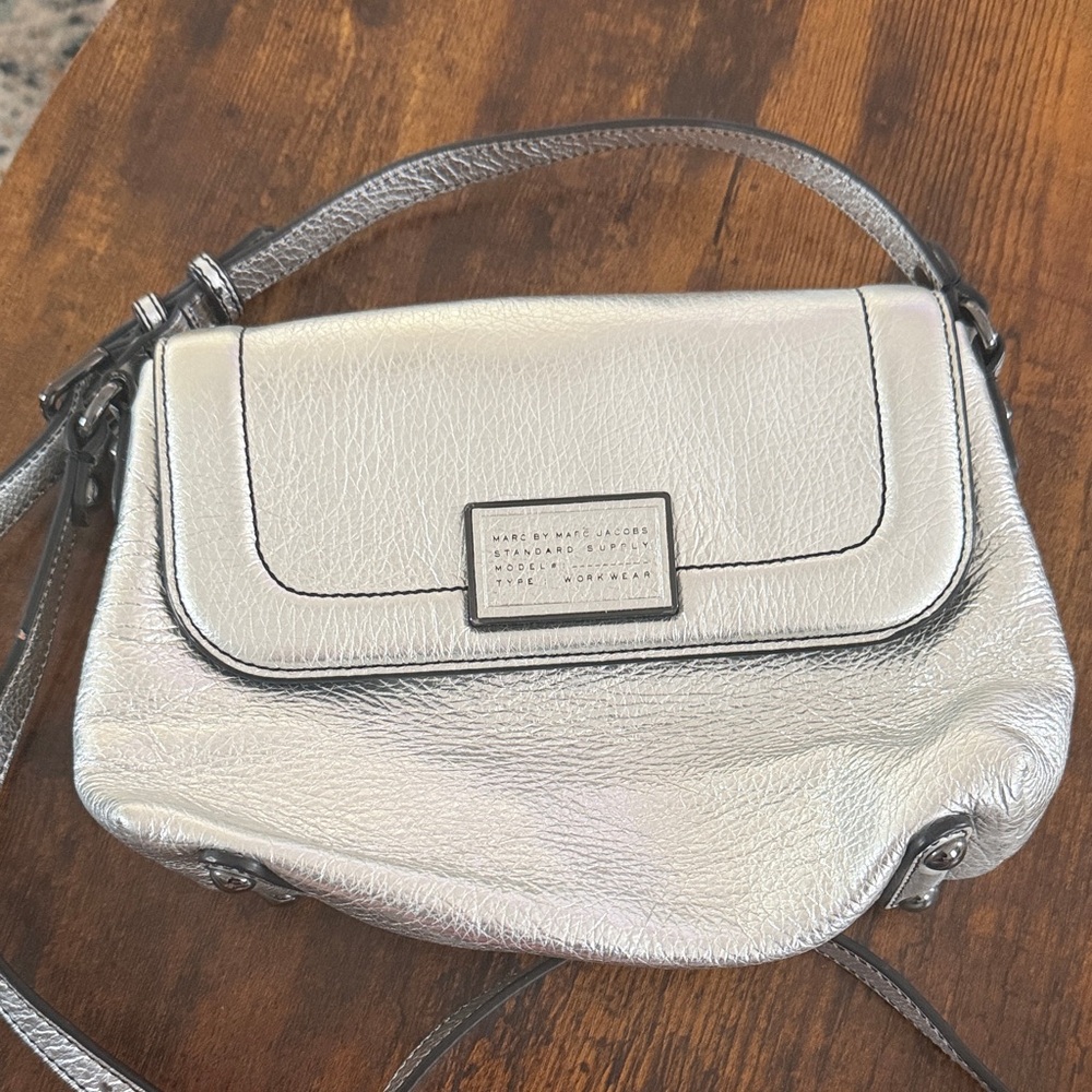 Marc by Marc Jacobs Metallic Silver Leather Crossbody
